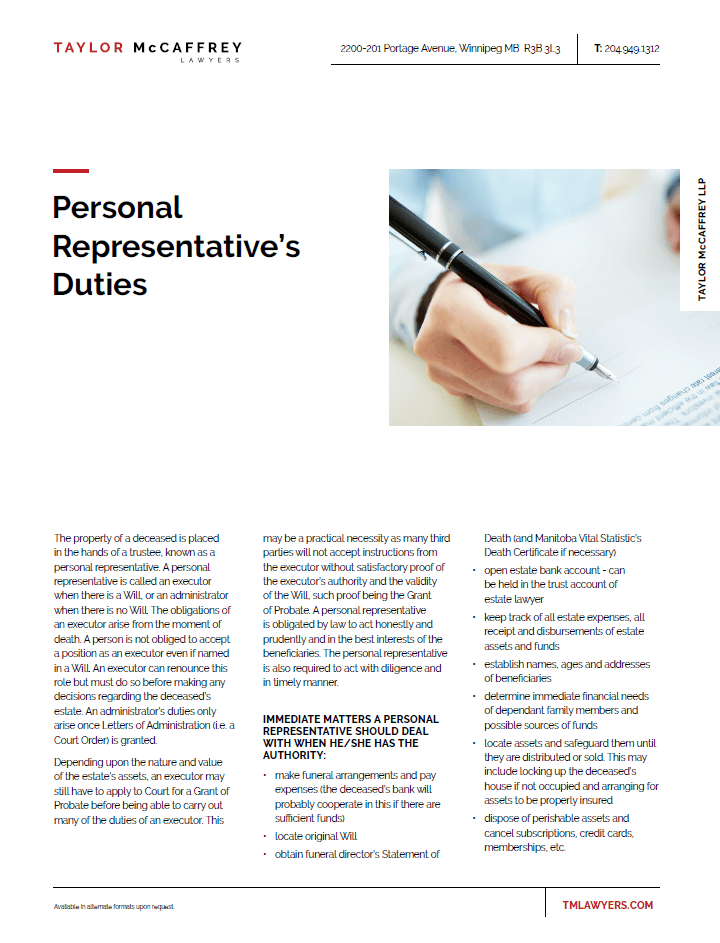 Personal Representative's Duties Taylor McCaffrey LLP