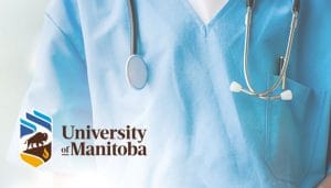 person in scrubs and a stethoscope with the university of Manitoba logo